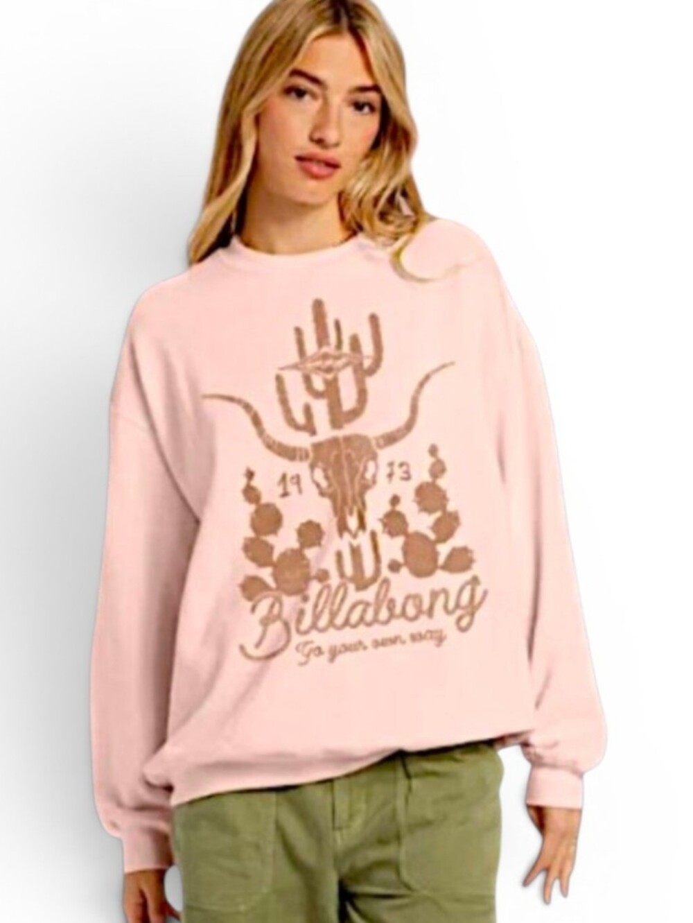 BILLABONG Pink Go Your Own Way Western Crewneck Sweatshirt - Large